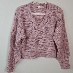 Moral Fiber Women’s Chunky Knit V-Neck Sweater Pink Purple Size M